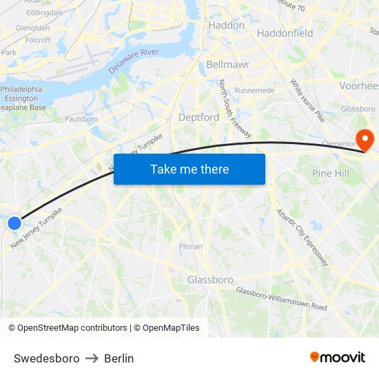 Swedesboro to Berlin map