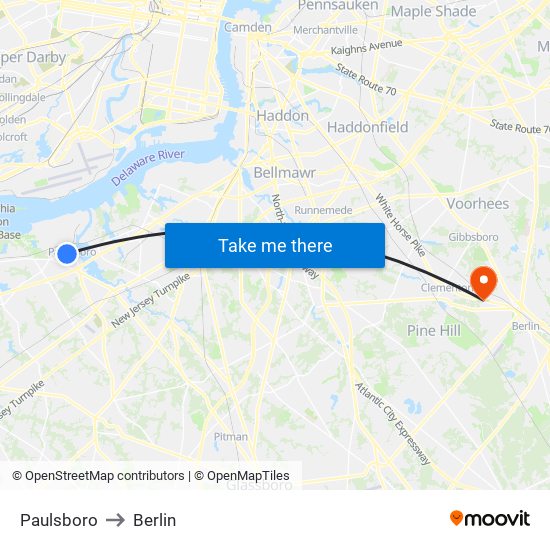 Paulsboro to Berlin map