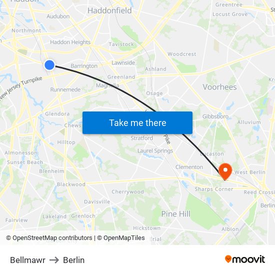 Bellmawr to Berlin map