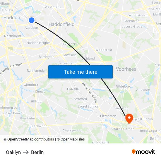 Oaklyn to Berlin map