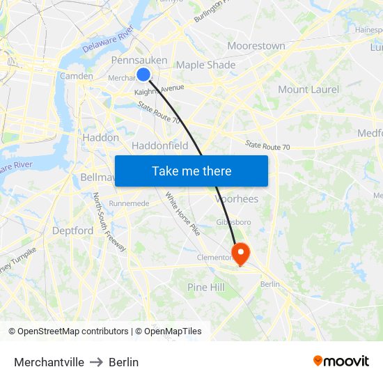 Merchantville to Berlin map