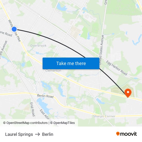 Laurel Springs to Berlin map