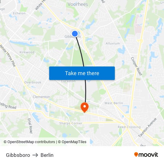 Gibbsboro to Berlin map
