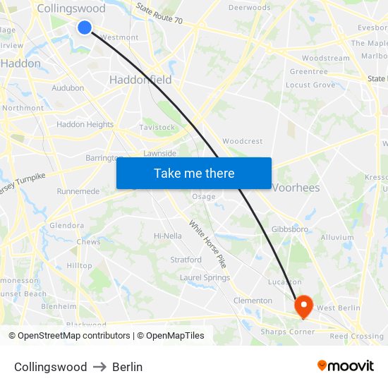 Collingswood to Berlin map
