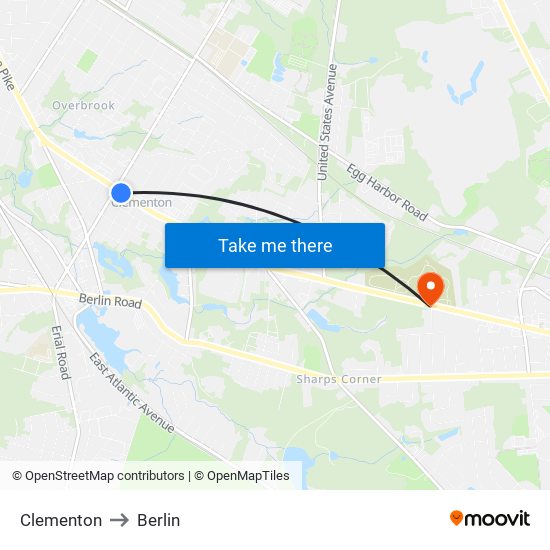 Clementon to Berlin map