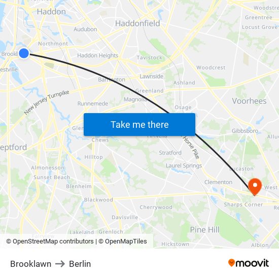 Brooklawn to Berlin map