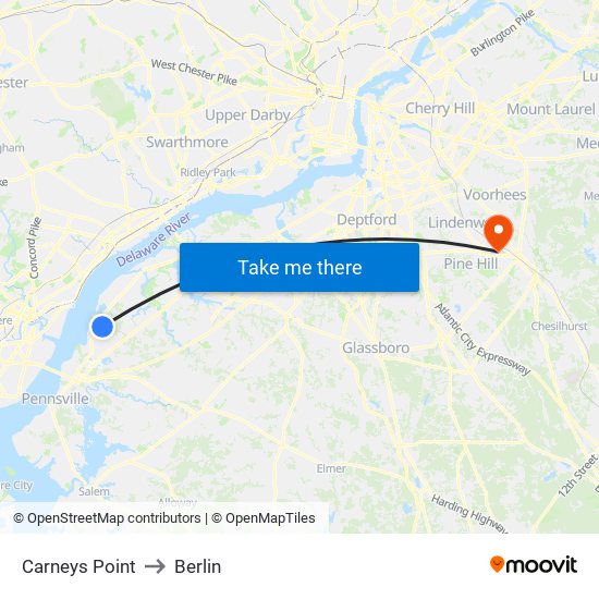 Carneys Point to Berlin map