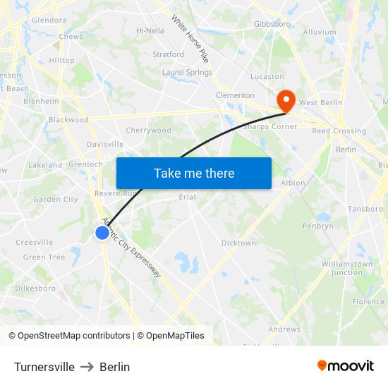 Turnersville to Berlin map