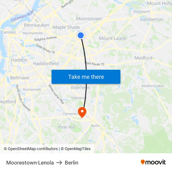 Moorestown-Lenola to Berlin map
