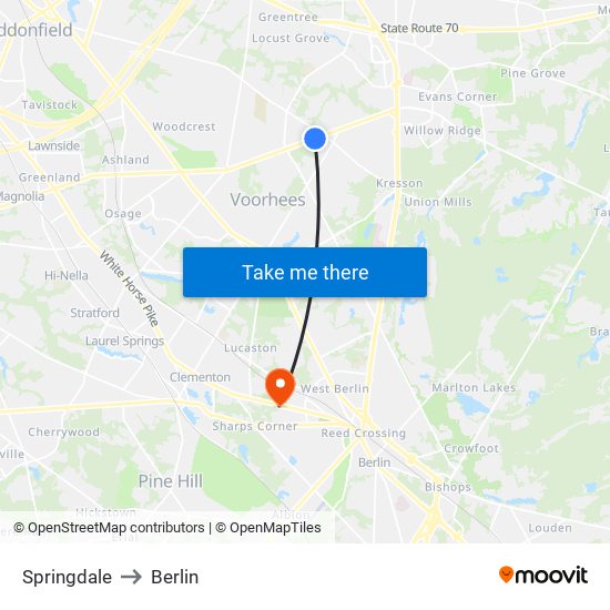 Springdale to Berlin map