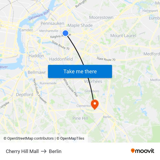 Cherry Hill Mall to Berlin map