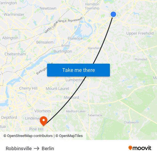 Robbinsville to Berlin map