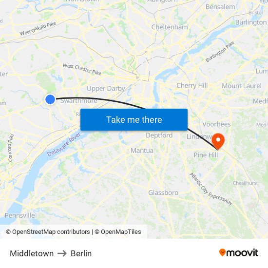 Middletown to Berlin map