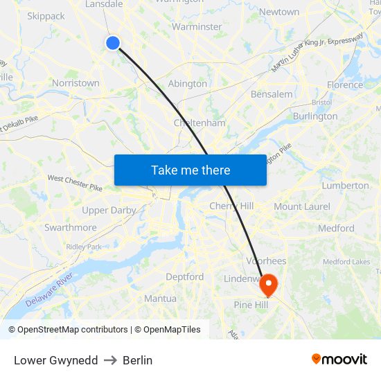 Lower Gwynedd to Berlin map