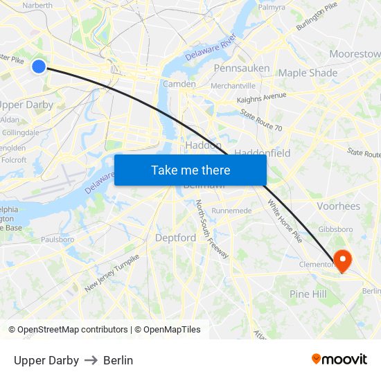 Upper Darby to Berlin map