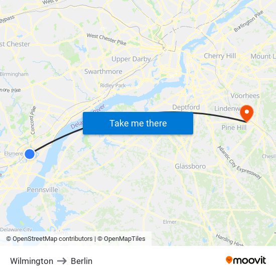 Wilmington to Berlin map