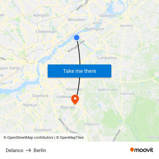 Delanco to Berlin map