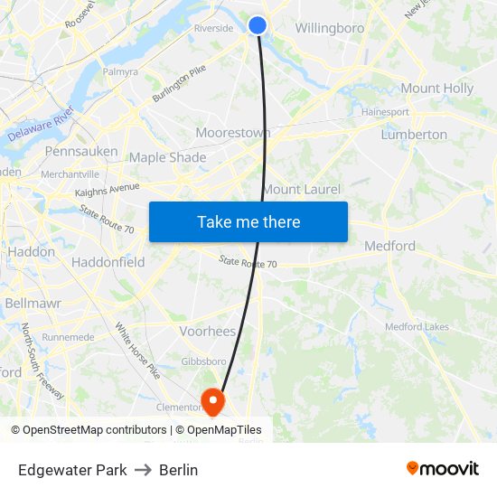 Edgewater Park to Berlin map