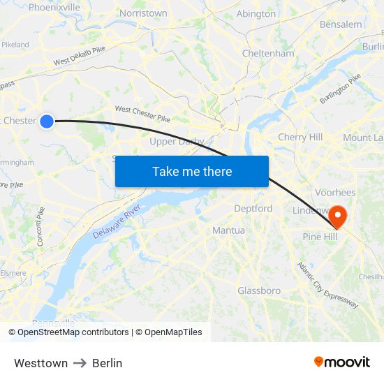 Westtown to Berlin map