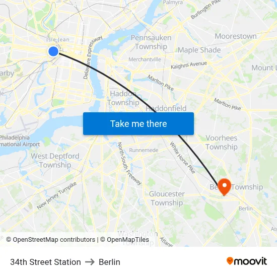 34th Street Station to Berlin map