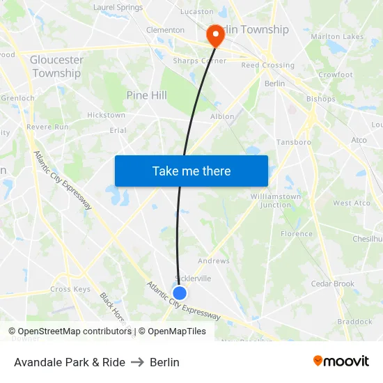 Avandale Park & Ride to Berlin map