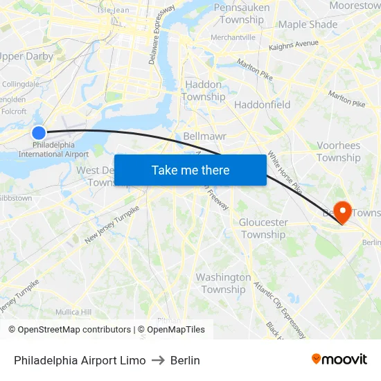Philadelphia Airport Limo to Berlin map