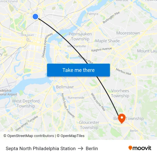 Septa North Philadelphia Station to Berlin map