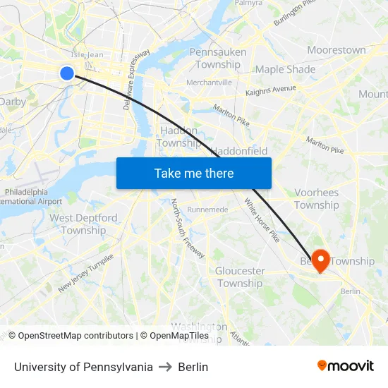 University of Pennsylvania to Berlin map