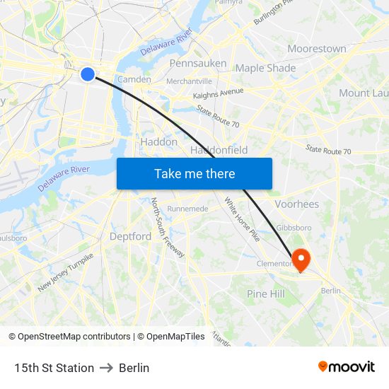 15th St Station to Berlin map