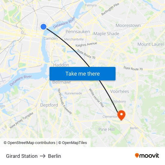 Girard Station to Berlin map