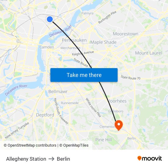 Allegheny Station to Berlin map