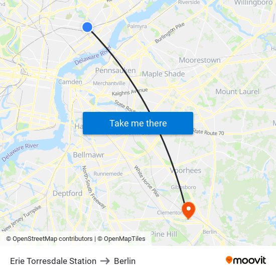 Erie Torresdale Station to Berlin map