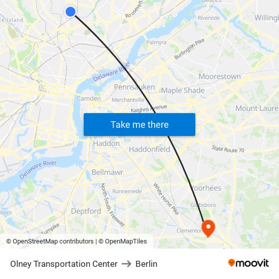 Olney Transportation Center to Berlin map