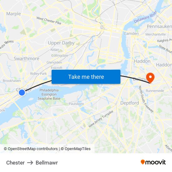 Chester to Bellmawr map