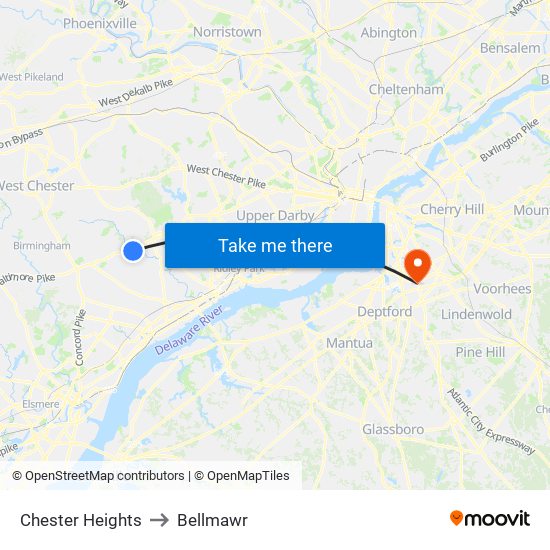 Chester Heights to Bellmawr map