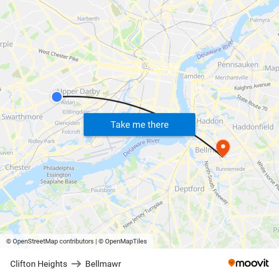 Clifton Heights to Bellmawr map