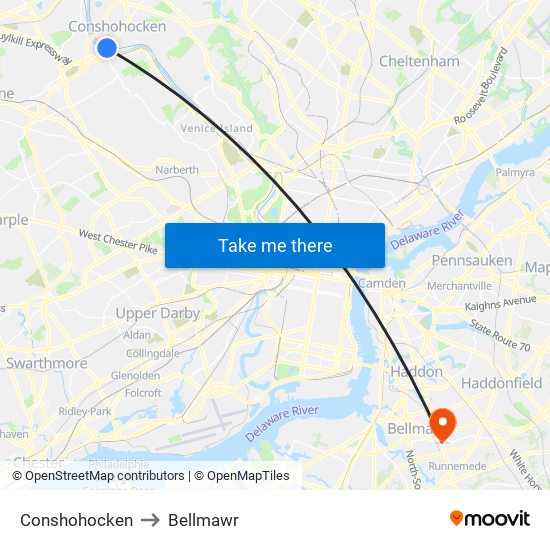 Conshohocken to Bellmawr map