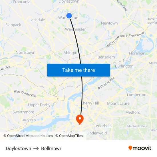 Doylestown to Bellmawr map