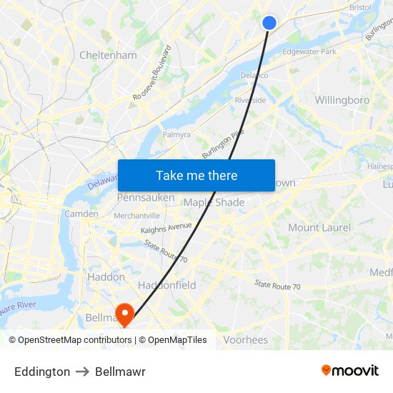 Eddington to Bellmawr map