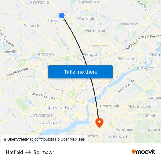 Hatfield to Bellmawr map