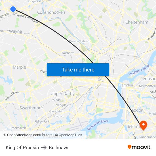 King Of Prussia to Bellmawr map