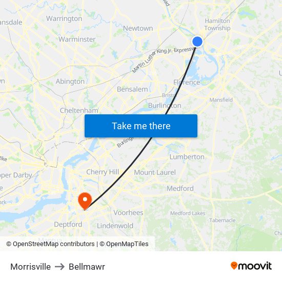 Morrisville to Bellmawr map