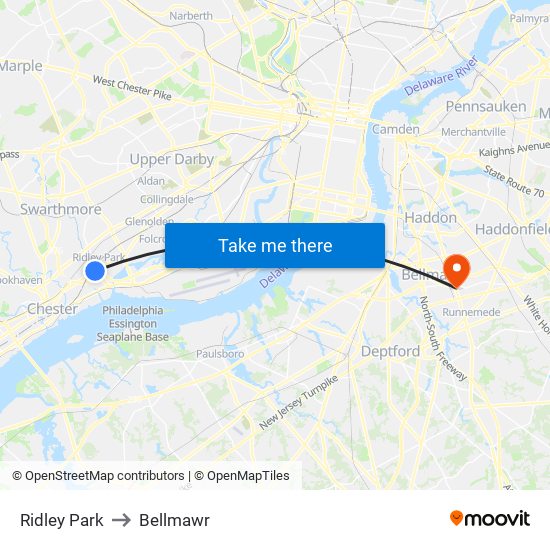 Ridley Park to Bellmawr map
