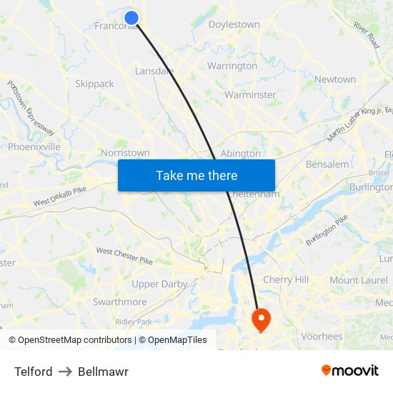 Telford to Bellmawr map