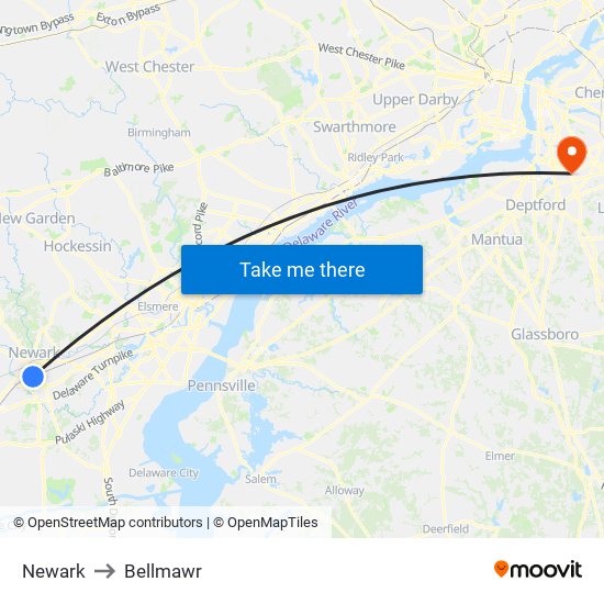 Newark to Bellmawr map