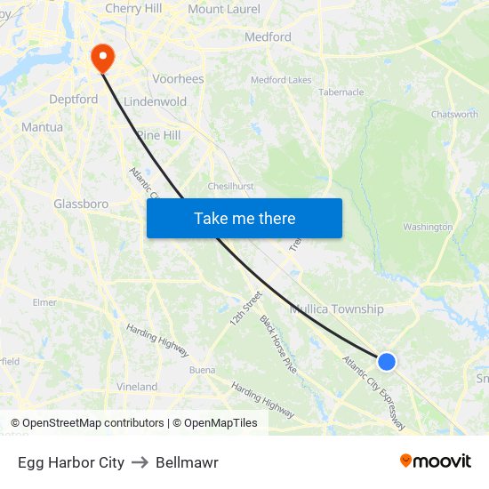 Egg Harbor City to Bellmawr map