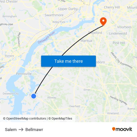 Salem to Bellmawr map