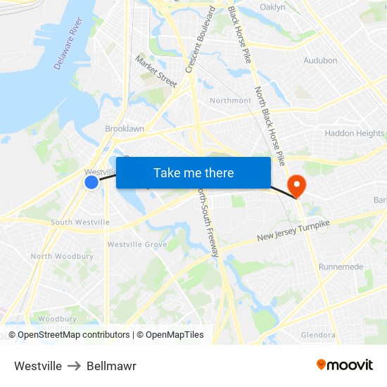 Westville to Bellmawr map