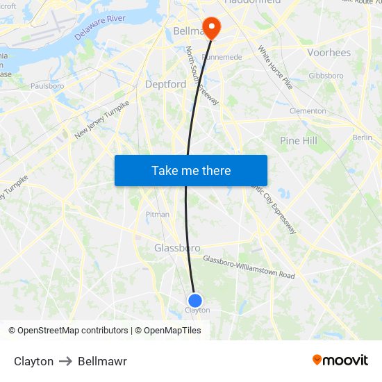 Clayton to Bellmawr map