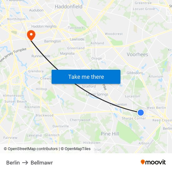 Berlin to Bellmawr map